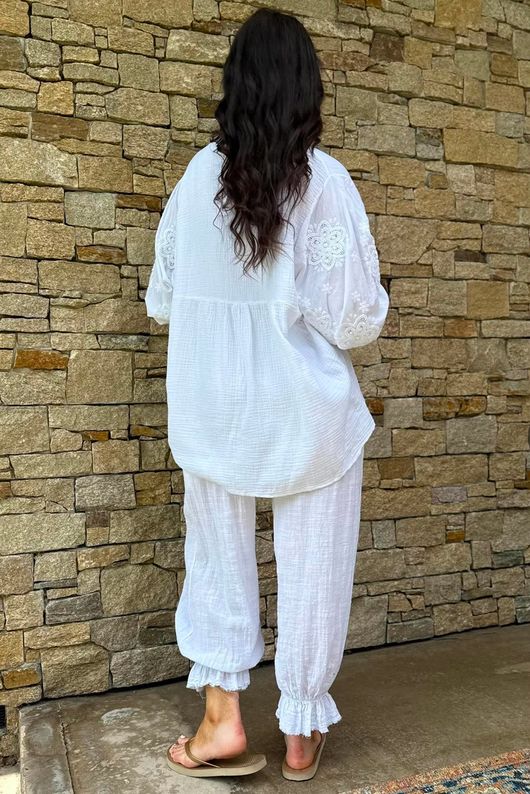 Mimi Pillow Cotton Batwing Blouse White